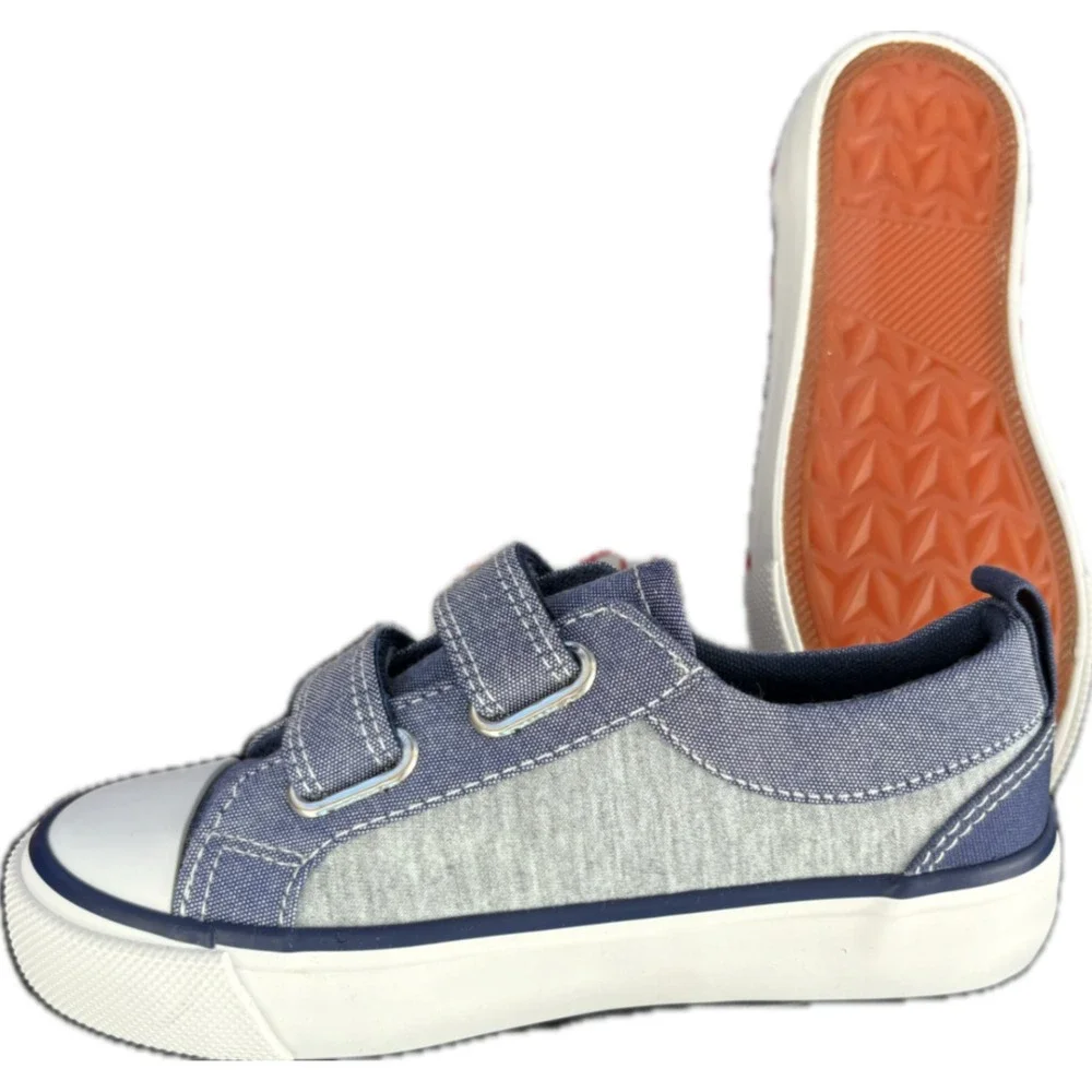 Kids Blue Grey‎ Canvas Double Strap Sneakers Low Top Shoes USA 10 EUR 27